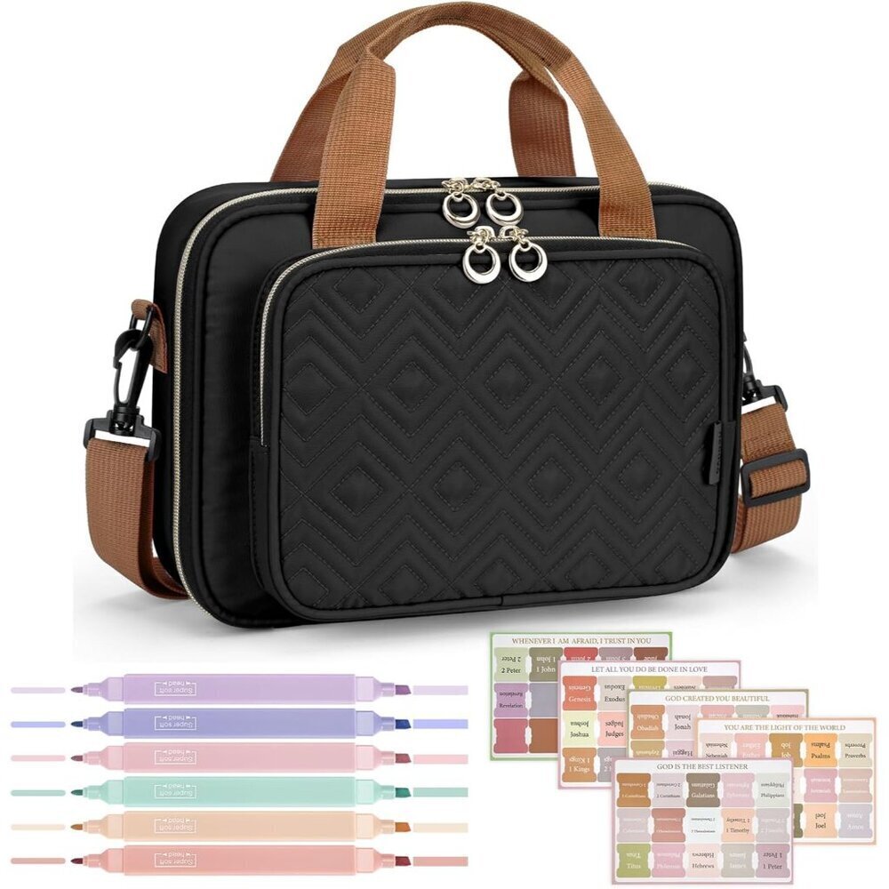 Large Bible Bag Black Polyester Carrying Case Shoulder Strap